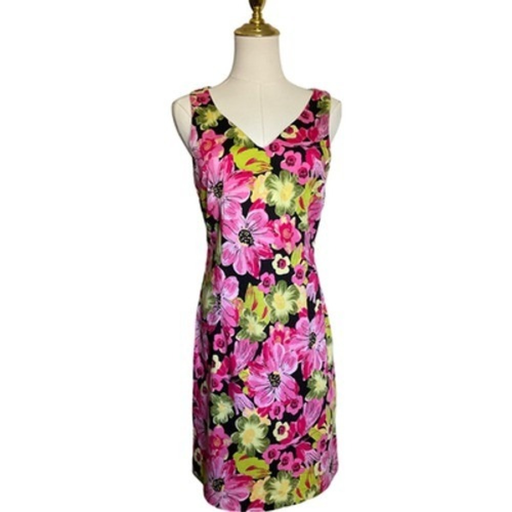 Lily Women's Medium Pink Floral Dress Sleeveless‎ V-Neck Garden Spring Party